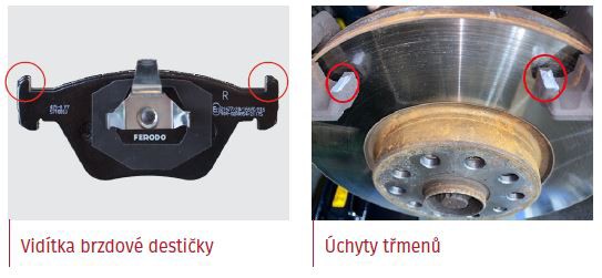 Vidítka brzdové destičky a Úchyty třmenu