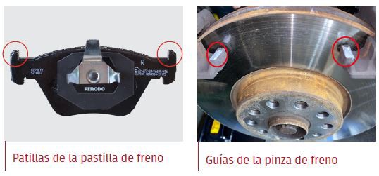 Patillas de las pastillas de freno y guías de la pinza
