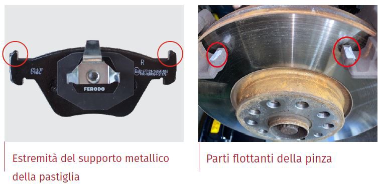 Riscontro della guida pastiglia freno e pinza